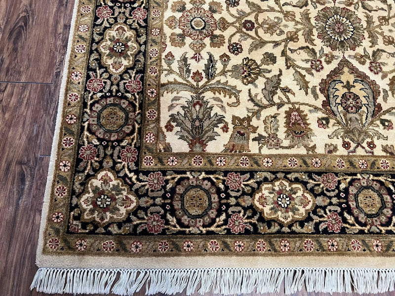 Indo Mahal Rug 6x9, Indian Floral Carpet 6 x 9, Beige and Black, Allover Design, Living Room Rug, Bedroom Rug, Traditional Rug, Vintage Rug by Jewel Rugs