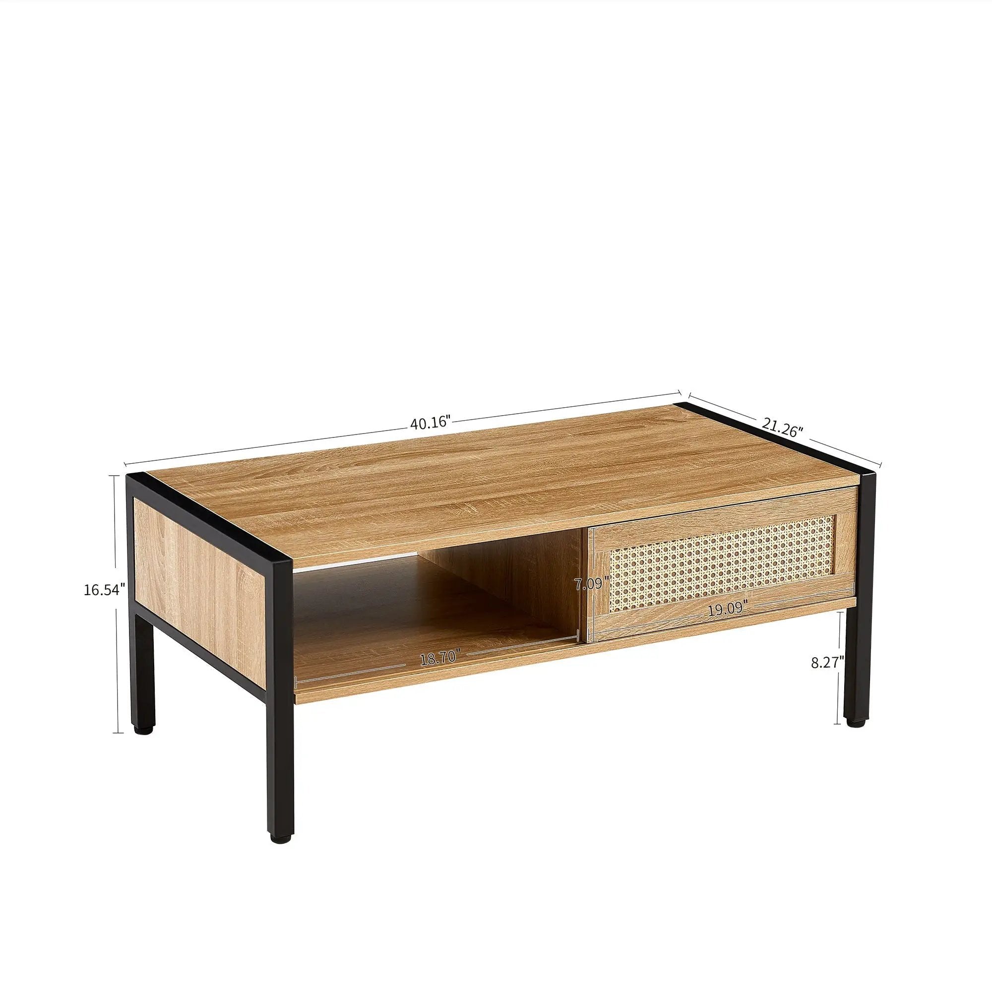 40.16" Rattan Coffee Table, Sliding Door For Storage, Metal Legs, Modern Table For Living Room by Unique Piece Furniture