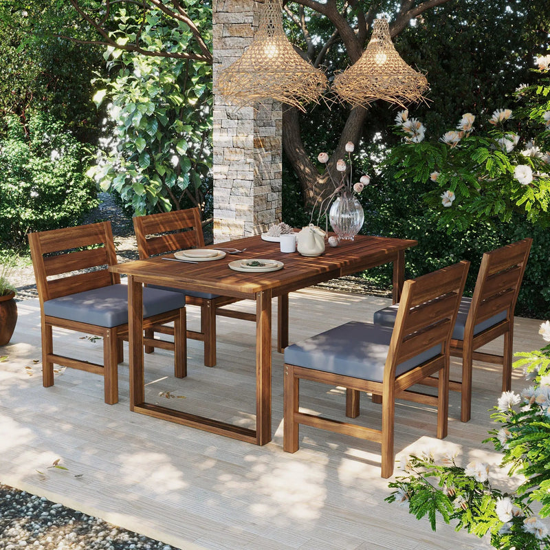 U_STYLE Farmhouse 5-Piece Outdoor Patio Dining Set with Adjustable Legs by HouseOfZazla