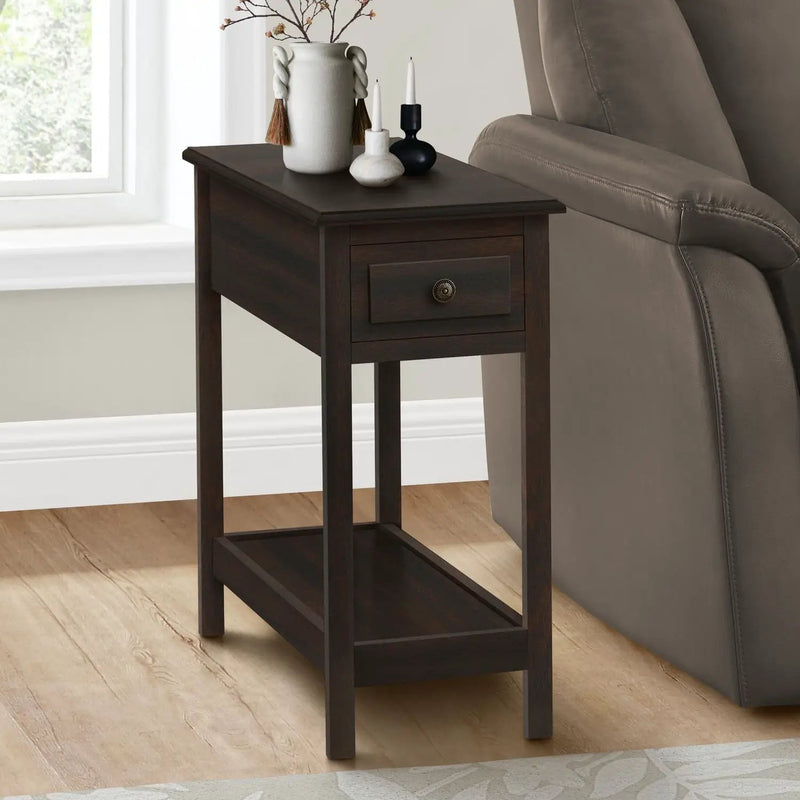 Accent End Table, 2 Tier, Storage Drawer, Transitional - Walnut by Unique Piece Furniture
