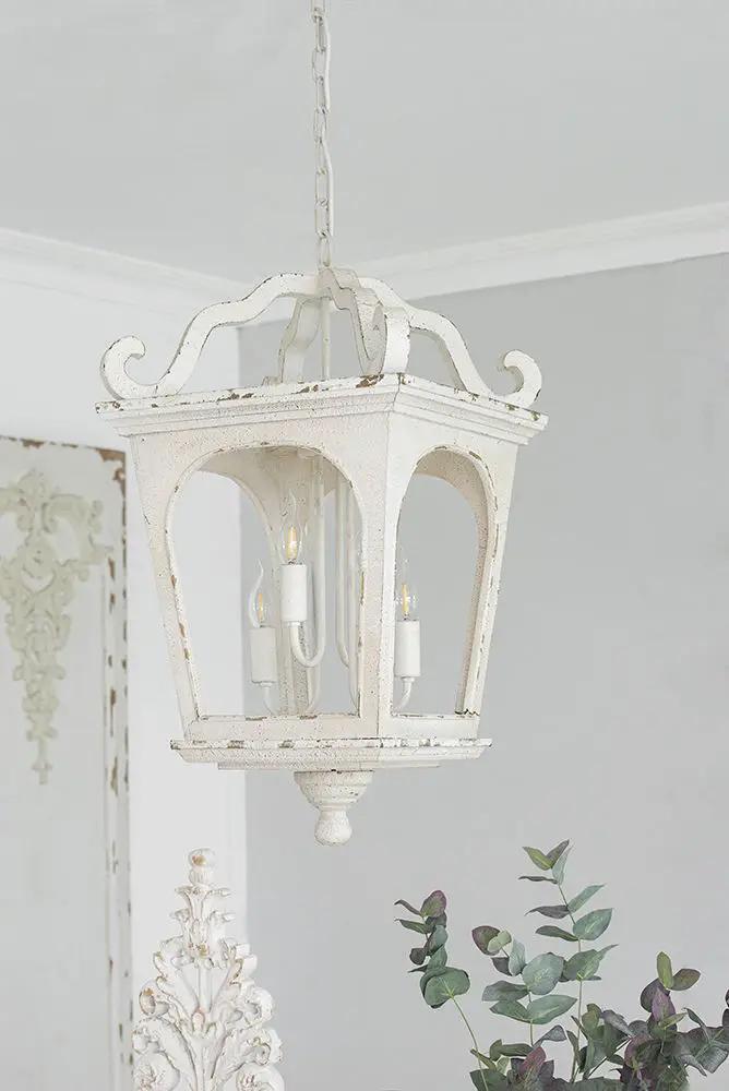 4 Light Wood Chandelier, Hanging Light Fixture With Adjustable Chain For Kitchen, Bulb Not Included - Cream White by HouseOfZazla