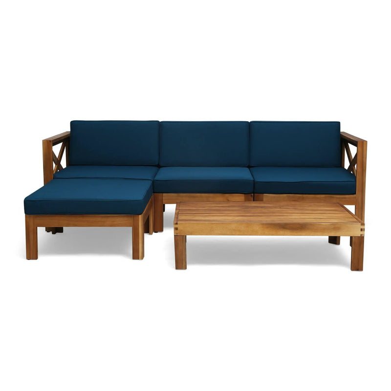 Radiat 5 Piece Outdoor L Shaped Sofa Set with Coffee Table and Water Resistant Cushions - Teak by HouseOfZazla