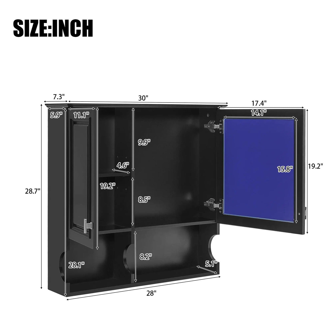 Wall Mounted Mirror Medicine Cabinet, Bathroom Storage With Doors And Open Shelves by HouseOfZazla