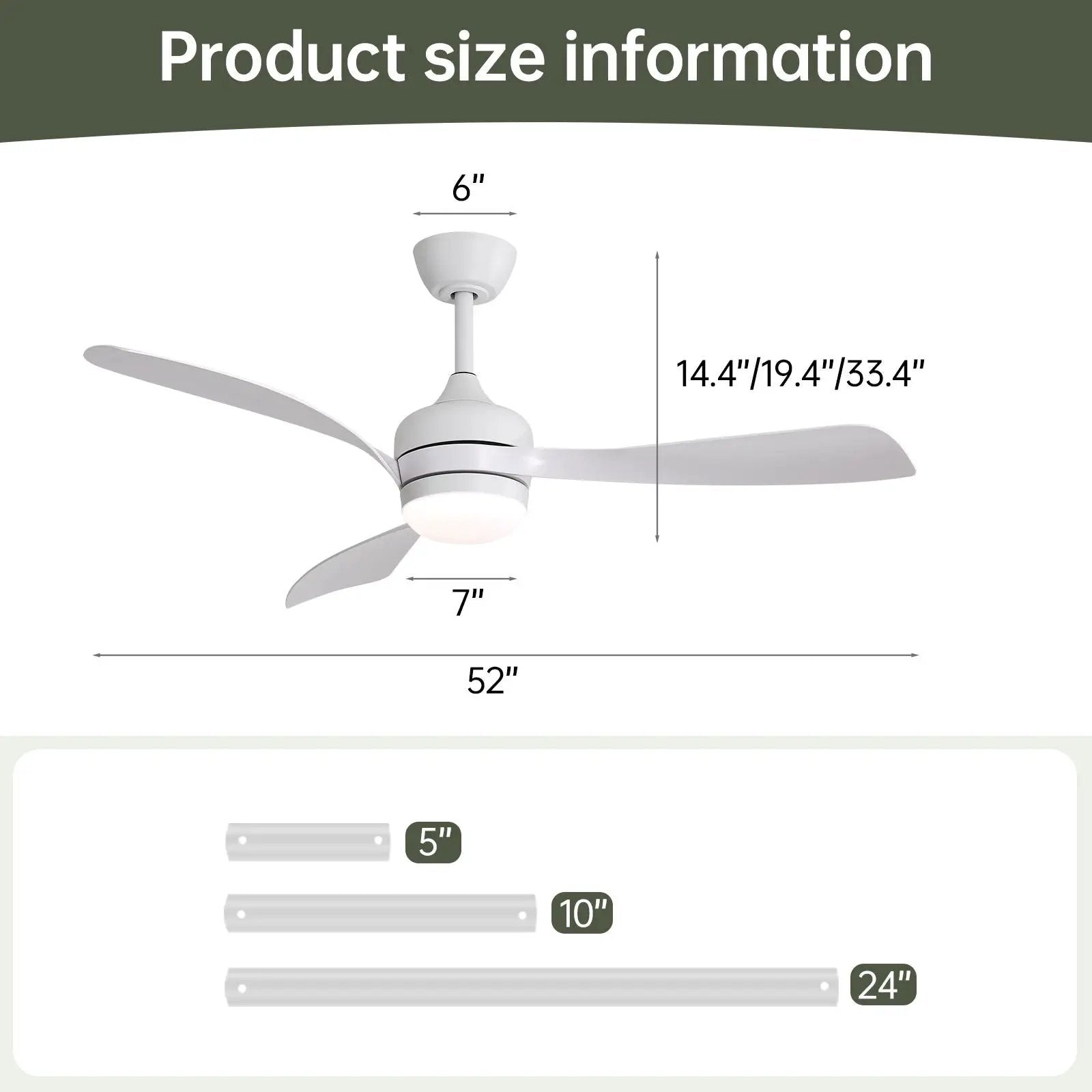 Ceiling Fan With 3 Blades, Remote Control, Reversible DC Motor, Noiseless Operation, 3 Downrods by HouseOfZazla