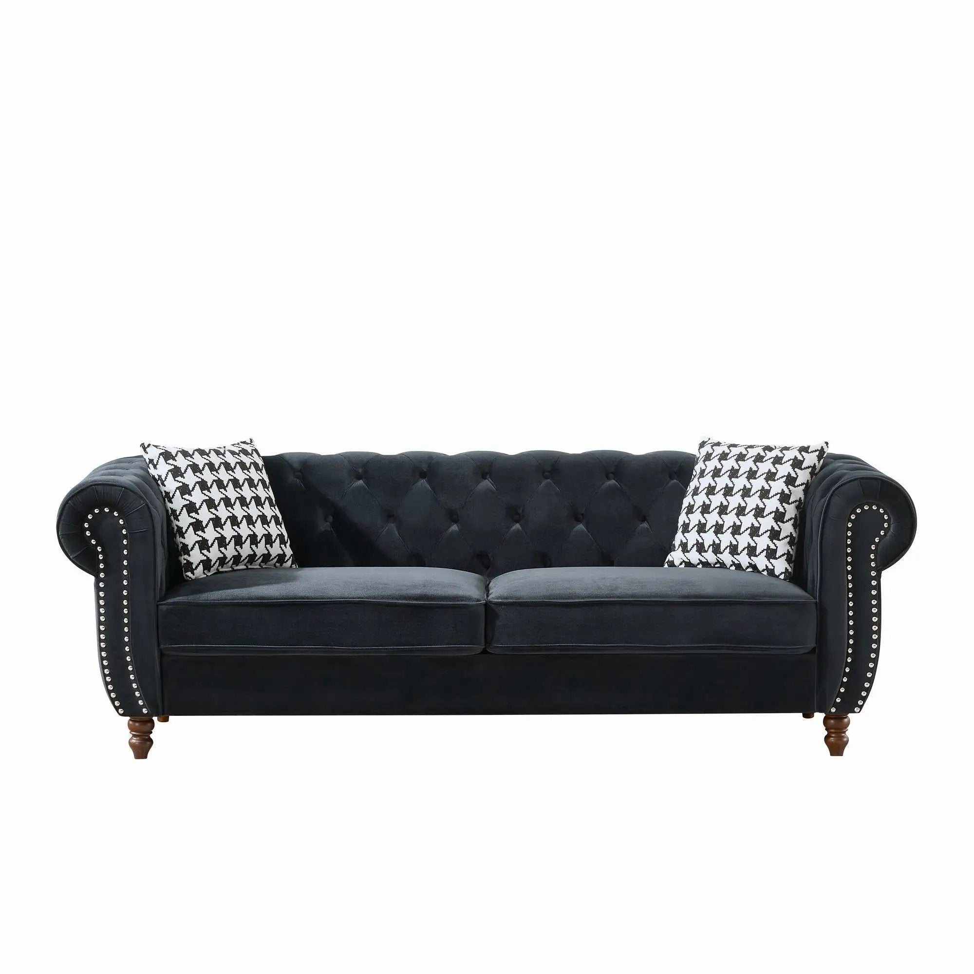 Chesterfield 3 And 2 Seater Upholstery Sofa With Roll Armrest & Nailhead Fabric Couch by Unique Piece Furniture