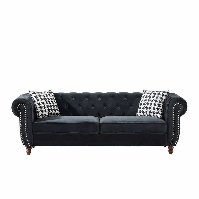Chesterfield 3 And 2 Seater Upholstery Sofa With Roll Armrest & Nailhead Fabric Couch by HouseOfZazla