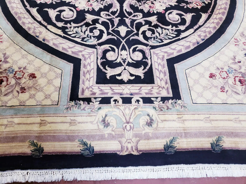 8x10 Aubusson Rug, Fine Hand Knotted Wool Carpet, French European Design, Black & Ivory by Jewel Rugs