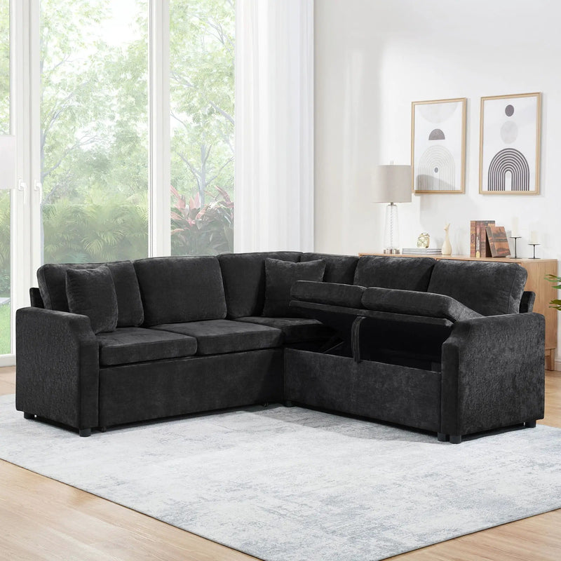 Modern L Shaped Sectional Sofa Bed With Hidden Storage Upholstery by Unique Piece Furniture