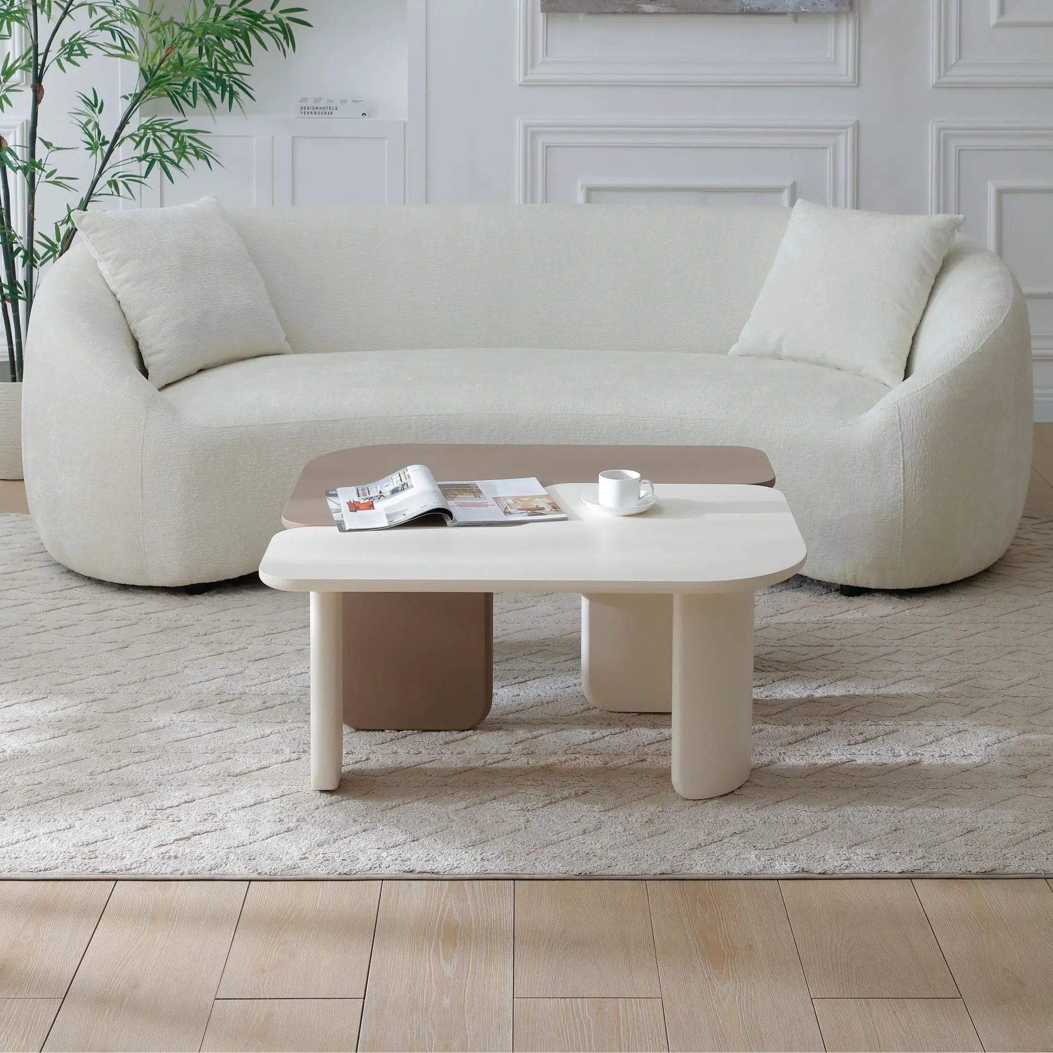 2 Pieces Modular Coffee Table Set, Free Combination - Khaki / White by Unique Piece Furniture