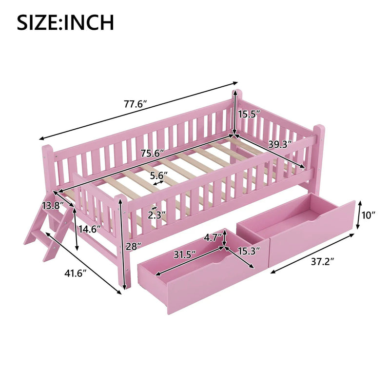 Platform Bed With Guardrail And 2 Drawers by Unique Piece Furniture