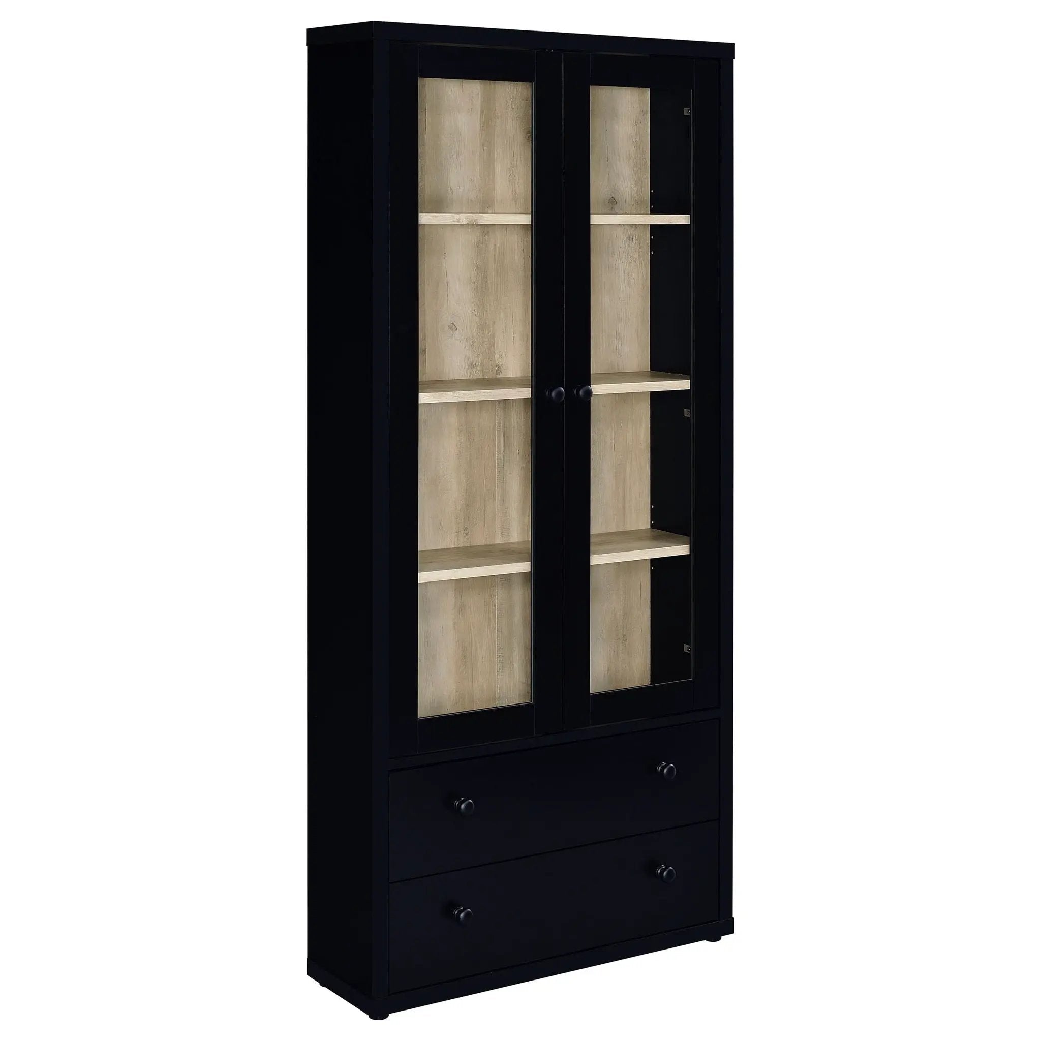Hawthorne 4-shelf Glass Door Cabinet with Drawers Black by Unique Piece Furniture