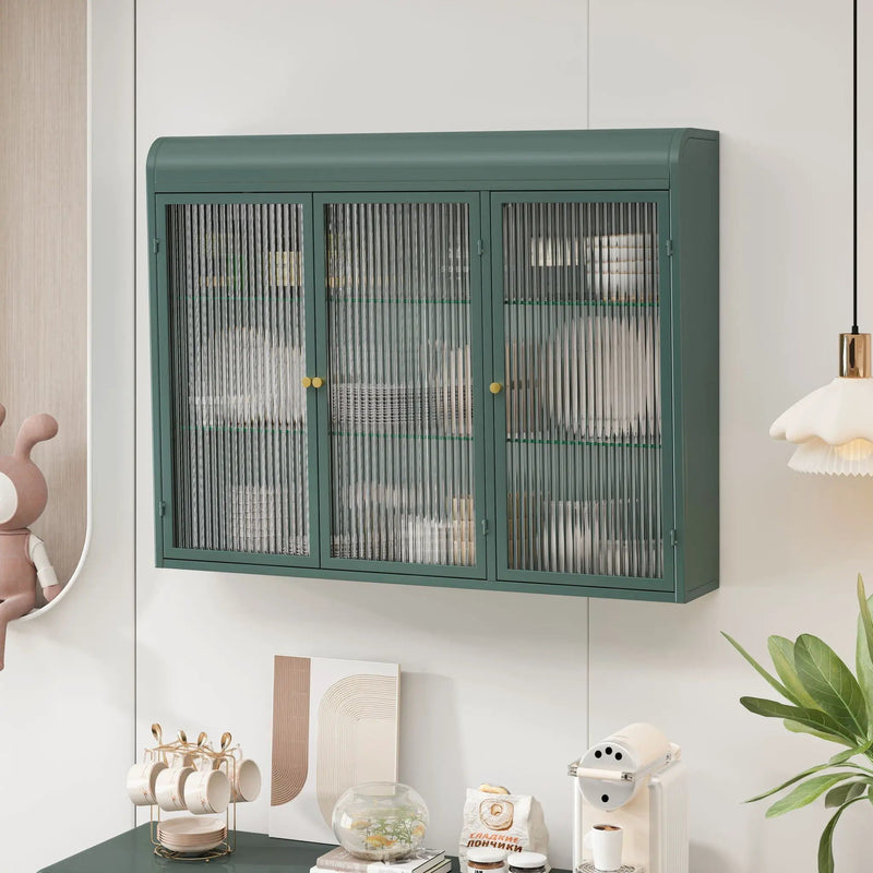 Arched Wall Mounted Cabinet, 3 Door Storage For Kitchen - Dark Green by HouseOfZazla