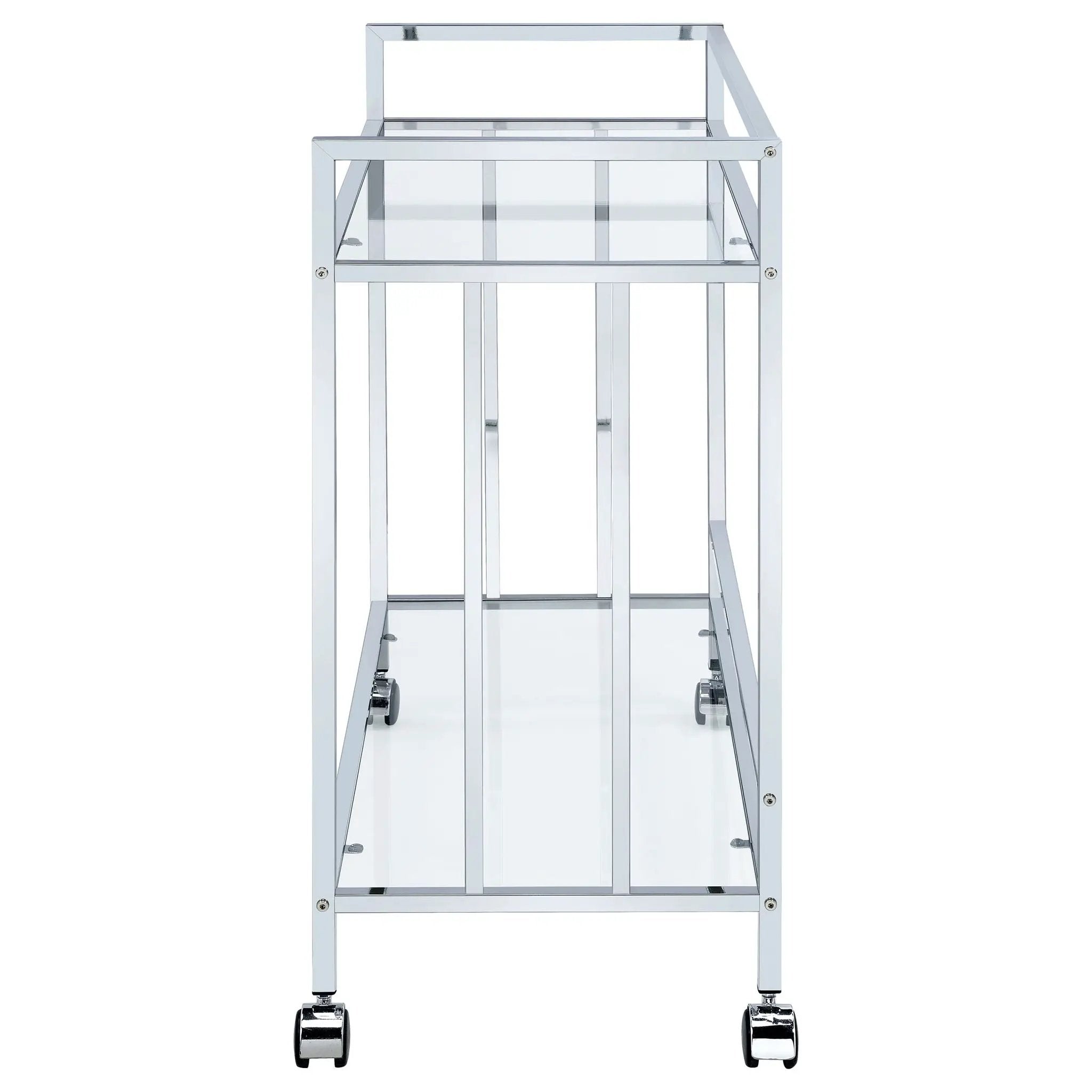 Cara 2-tier Rectangular Glass Shelf Metal Bar Cart Chrome by Unique Piece Furniture