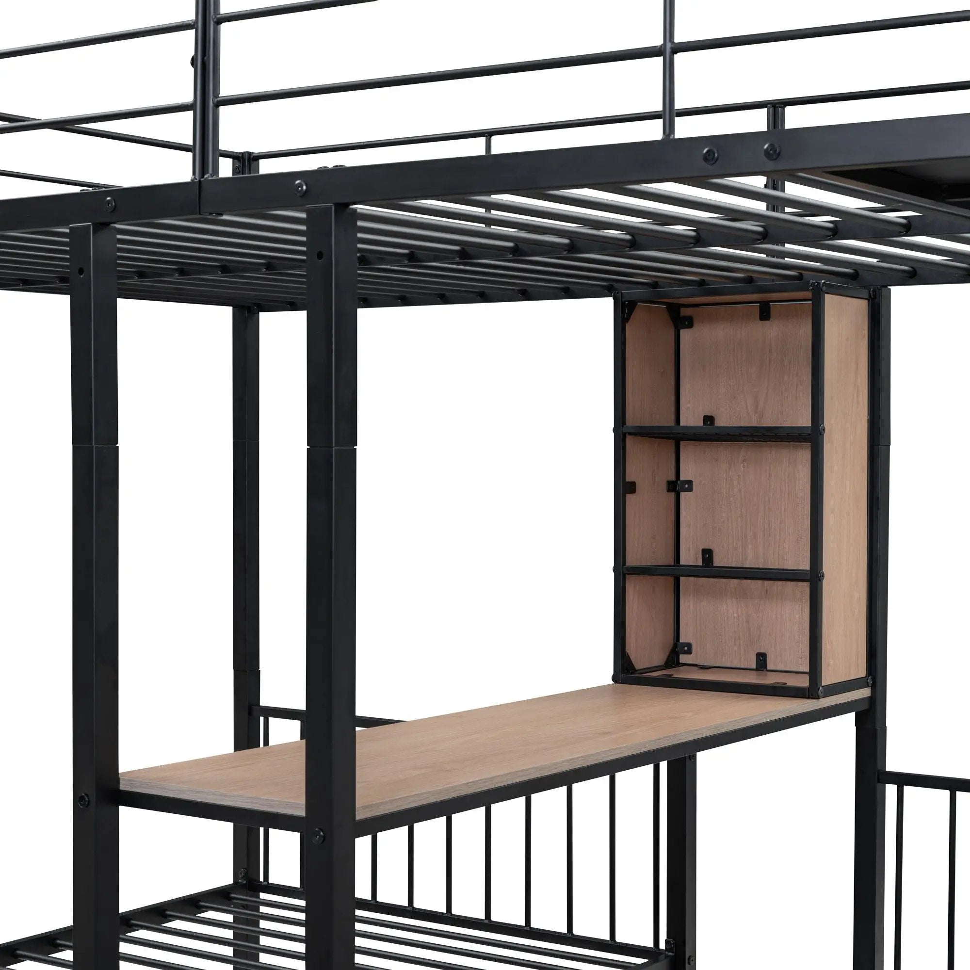 Triple Bunk Bed With Drawers, Multi-Functional Frame With Desks And Shelves In The Middle by HouseOfZazla