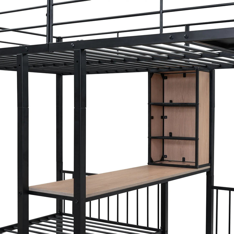 Triple Bunk Bed With Drawers, Multi-Functional Frame With Desks And Shelves In The Middle by HouseOfZazla