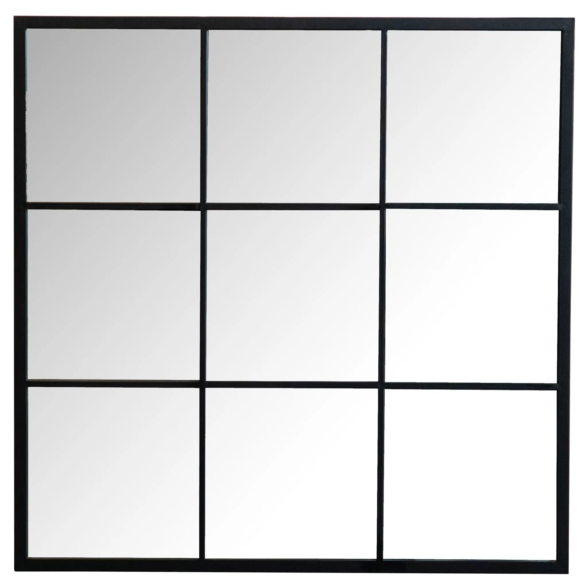 Quetzal 35 x 35 Inch Square Window Pane Wall Mirror Black by Unique Piece Furniture