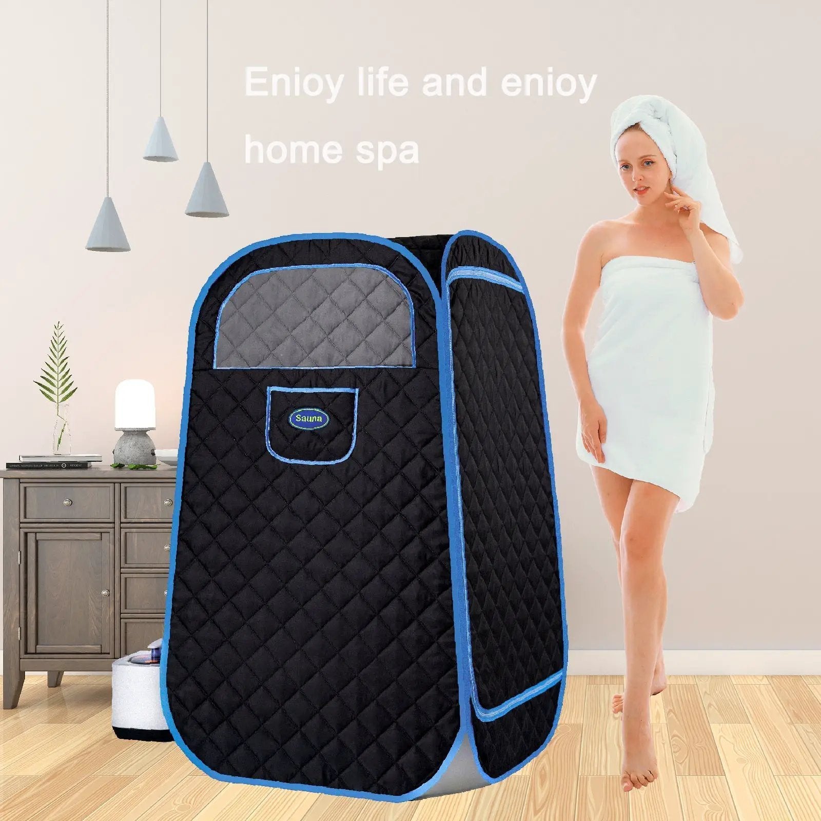 Portable Folding Full size Steam Sauna with 1000W&2.2L steam Generator. Personal Sauna Tent for Relaxation & Spa at home. Fast heating. Folding Steel Rim, it's easy to install, with FCC certification. by HouseOfZazla