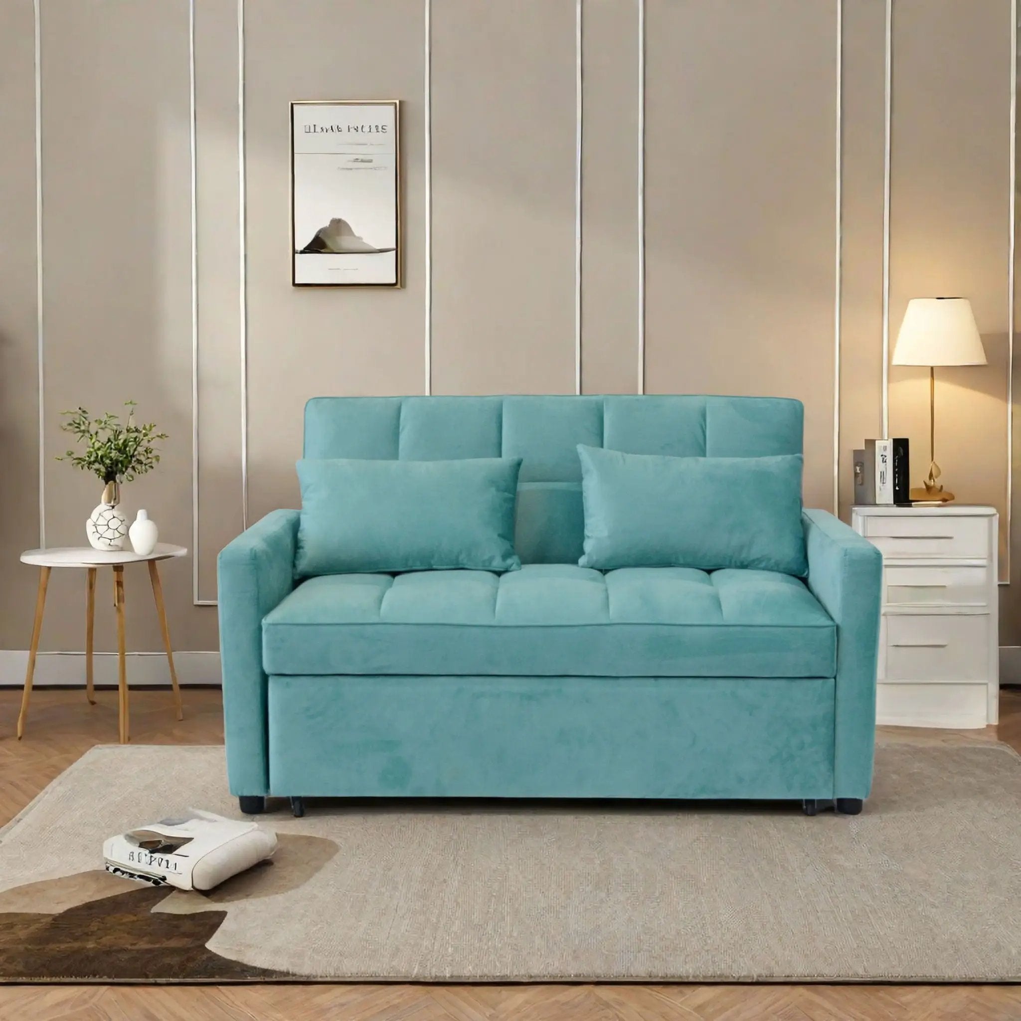 3 In 1 Convertible Sleeper Sofa Bed, Modern Fabric Loveseat Futon Sofa Couch With Pullout Bed, Small Love Seat Lounge Sofa With Reclining Backrest, Furniture For Living Room by Unique Piece Furniture