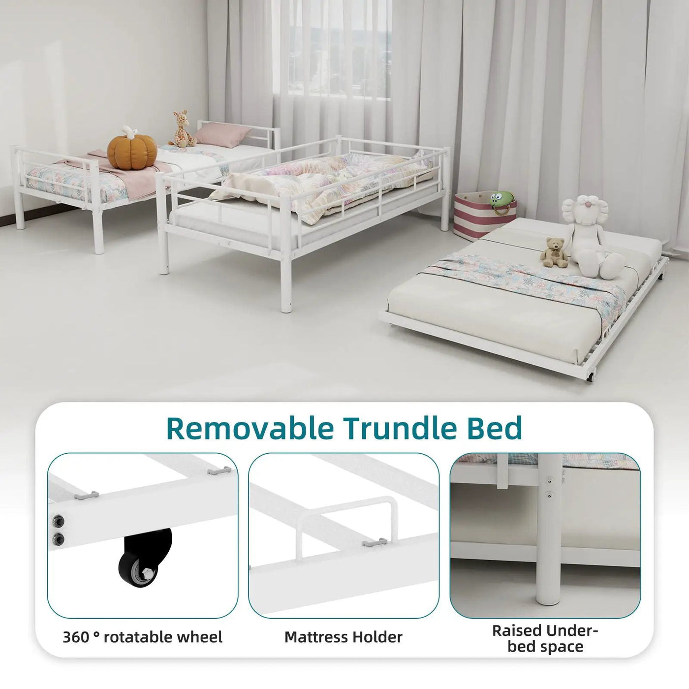 Bunk Bed For Kids, Convertible Frame With Ladders & Guardrail by HouseOfZazla