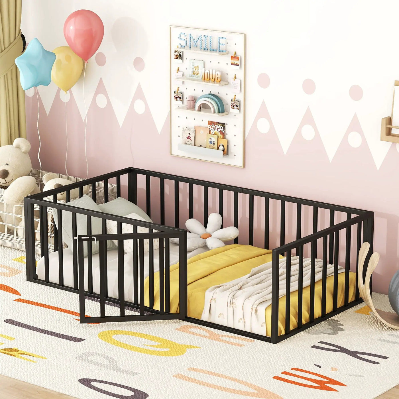 Metal Floor Bed Frame With Fence And Door by Unique Piece Furniture
