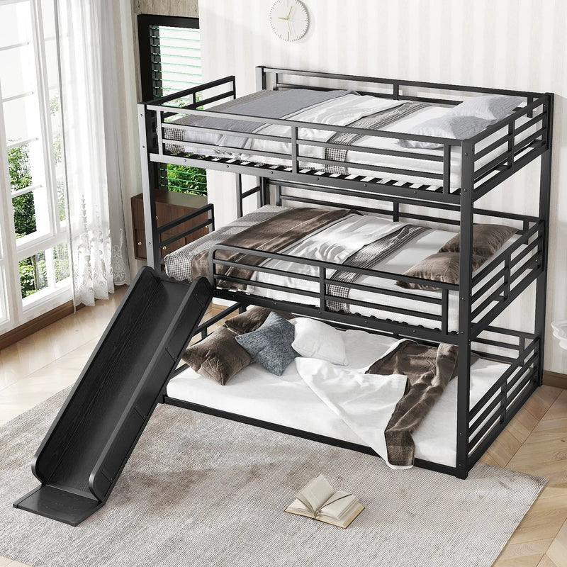 Full Over Full Over Full Bunk Bed with Slide by HouseOfZazla