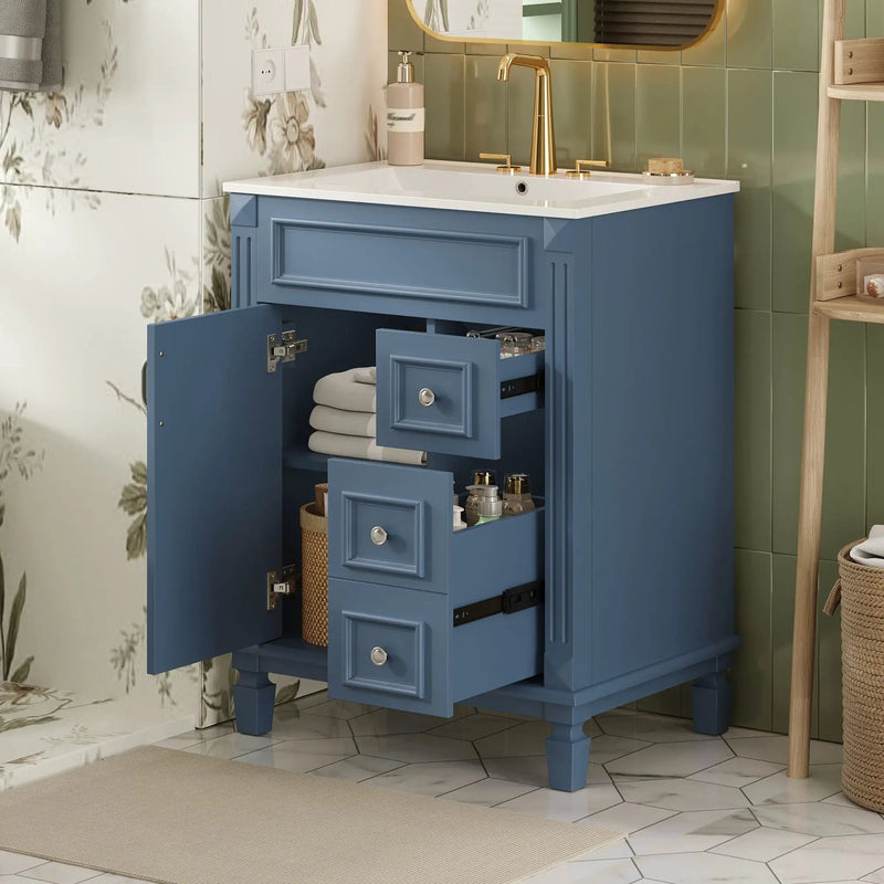 Bathroom Vanity With Ceramic Sink, Compact Cabinet With 2 Drawers And Adjustable Shelf - Blue by Unique Piece Furniture