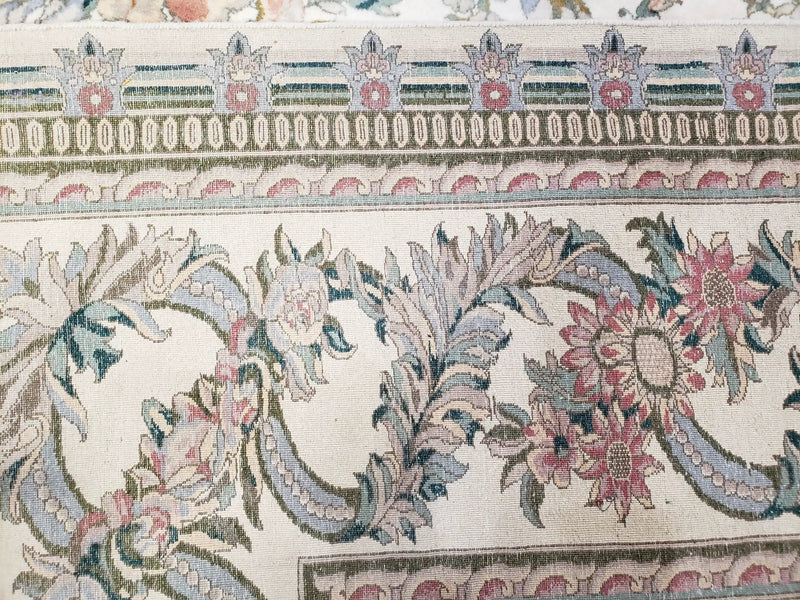 Pak Persian Floral Rug 11 x 12.6, Ivory, Very Fine, Hand Knotted by Jewel Rugs