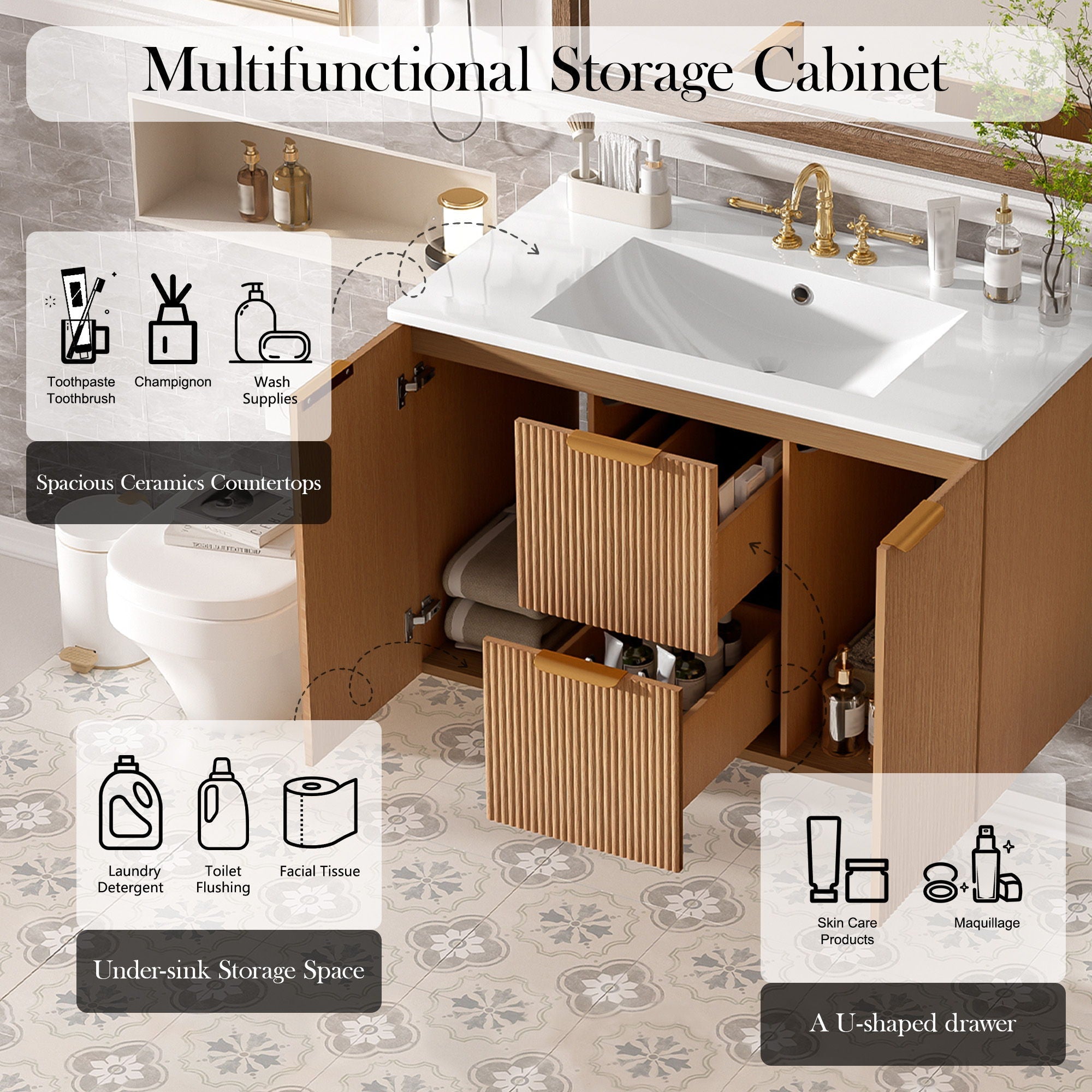 Modern Wall Mounted Bathroom Vanity, Soft Close Doors by Unique Piece Furniture