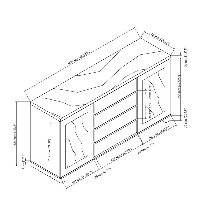 Stacey - Buffet With Storage Drawers And Marble Detailing - Black / Marble by Unique Piece Furniture
