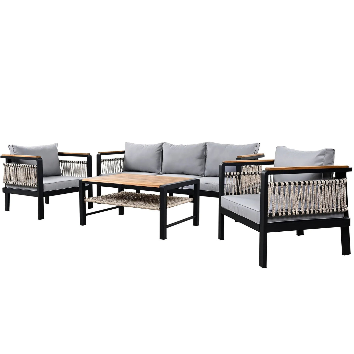 4 Pieces Outdoor Sectional Sofa Set 5 Person Patio Seating Group Outdoor Conversation Set With Cushions And A Coffee Table For Patios by HouseOfZazla