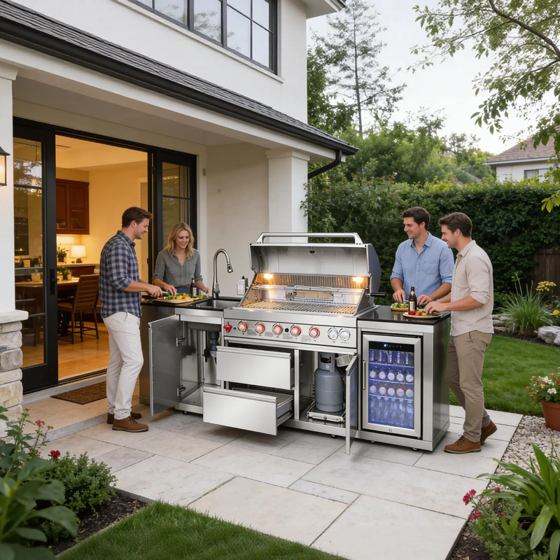 Outdoor Kitchen Island 82.5 Inch 6-Burner Propane Gas BBQ Grill by HouseOfZazla