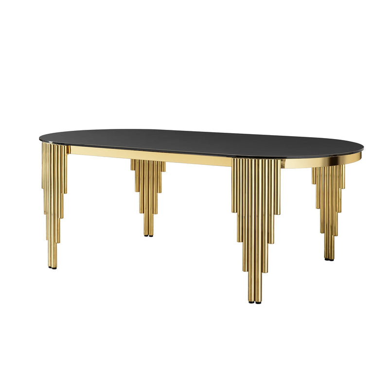 Oval Dining Table With Glass Top And Stainless Steel Base by HouseOfZazla