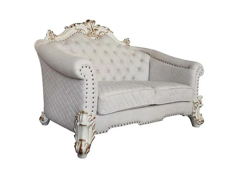 Vendome II - Loveseat With 4 Pillows - Two Tone Ivory Fabric & Antique Pearl by Unique Piece Furniture