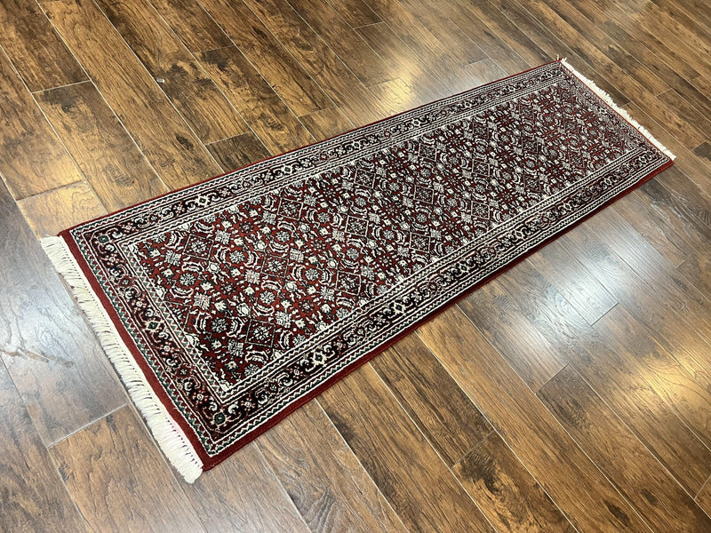 Indo Persian Runner Rug 2.7 x 8, Wool Hand Knotted Vintage Carpet, Red Black, Herati Allover Pattern, Oriental Runner, Rug for Hallway by Jewel Rugs