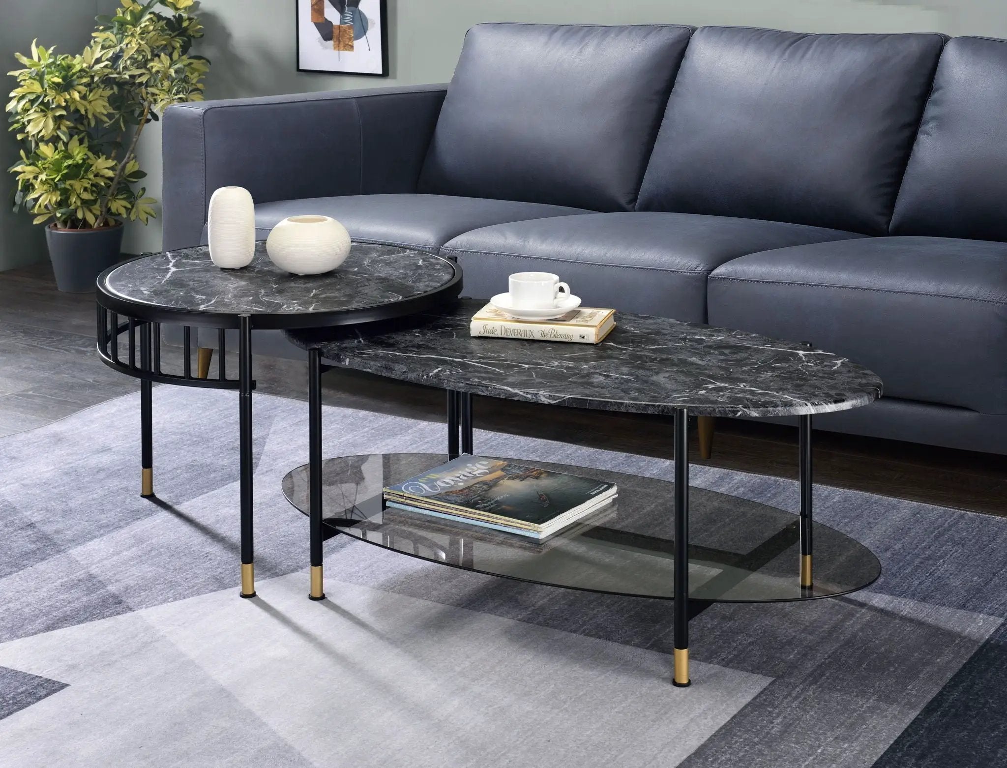 Silas Engineered Stone Top Nesting Table - Black by HouseOfZazla