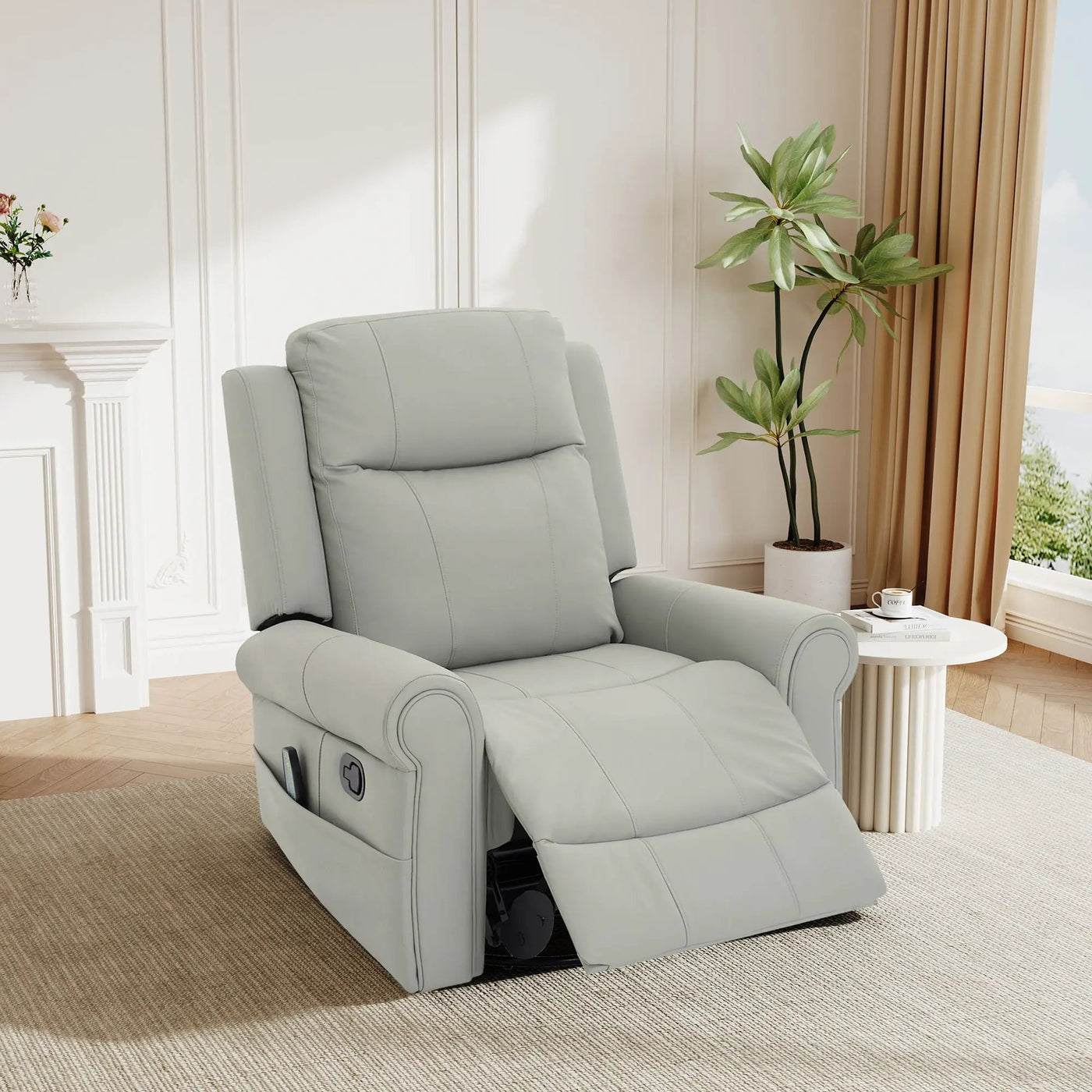 Manual Recliner Chair With 270 Degree Swivel, Massage & Heating, Dual Reclining Positions by Unique Piece Furniture