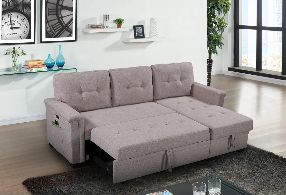 Ashlyn - Reversible Sleeper Sectional Sofa With Storage Chaise, USB Charging Ports And Pocket by Unique Piece Furniture