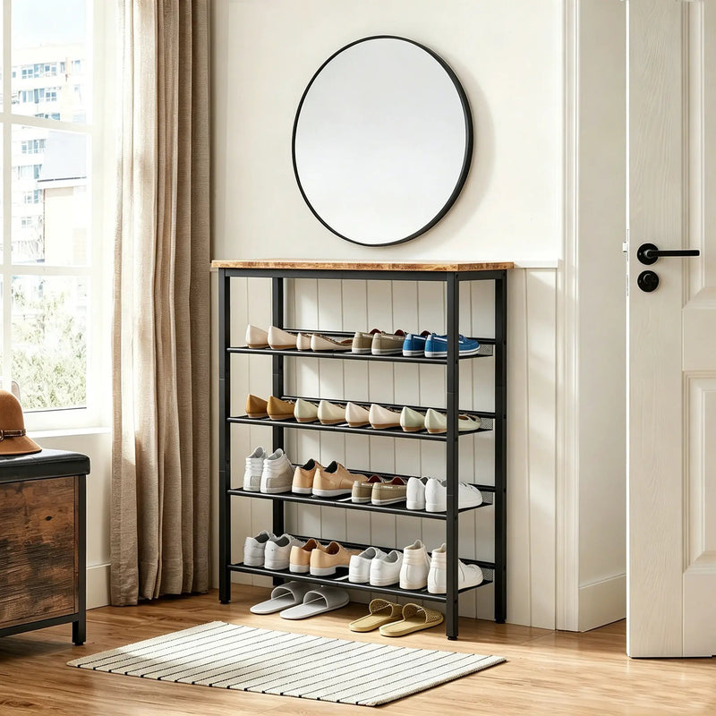Industrial Shoe Rack with 4 Mesh Shelves by HouseOfZazla