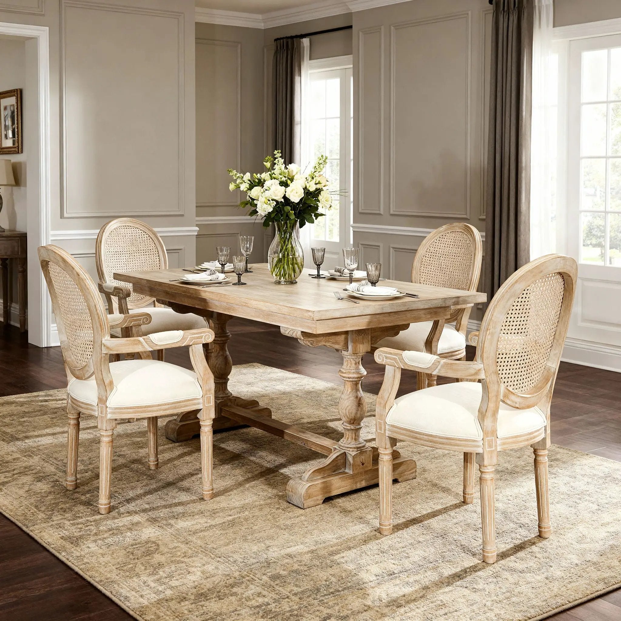French Vintage Upholstered Fabric Dining Armchair (Set of 2) - Beige by Unique Piece Furniture
