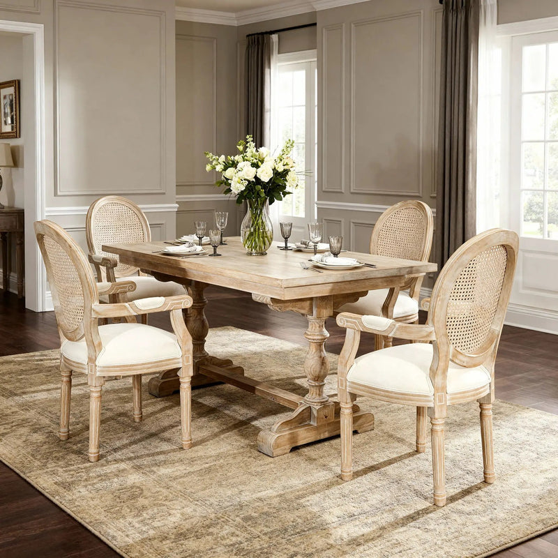 French Vintage Upholstered Fabric Dining Armchair (Set of 2) - Beige by HouseOfZazla
