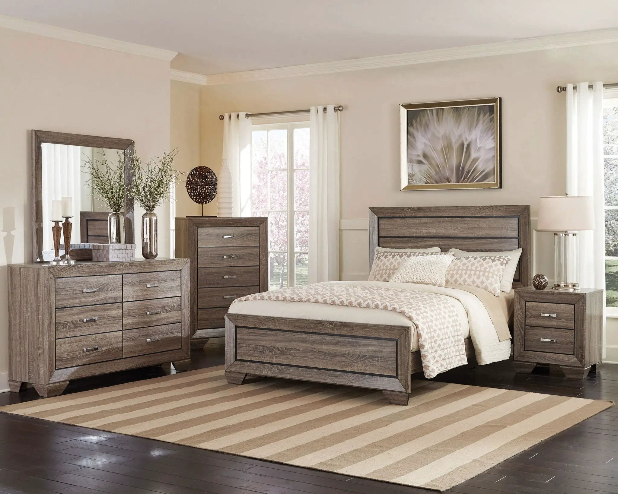 Kauffman Wood California King Panel Bed Washed Taupe by Unique Piece Furniture