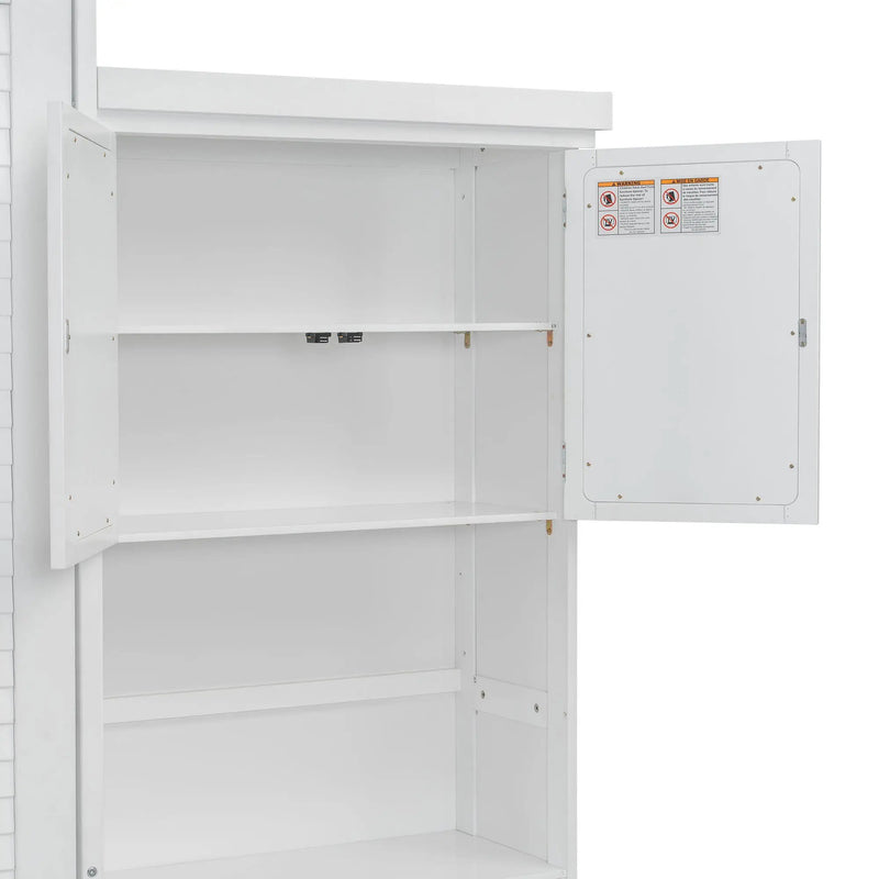 Queen Size Murphy Bed With Louvered Design And Multiple Storage Shelves - White by HouseOfZazla