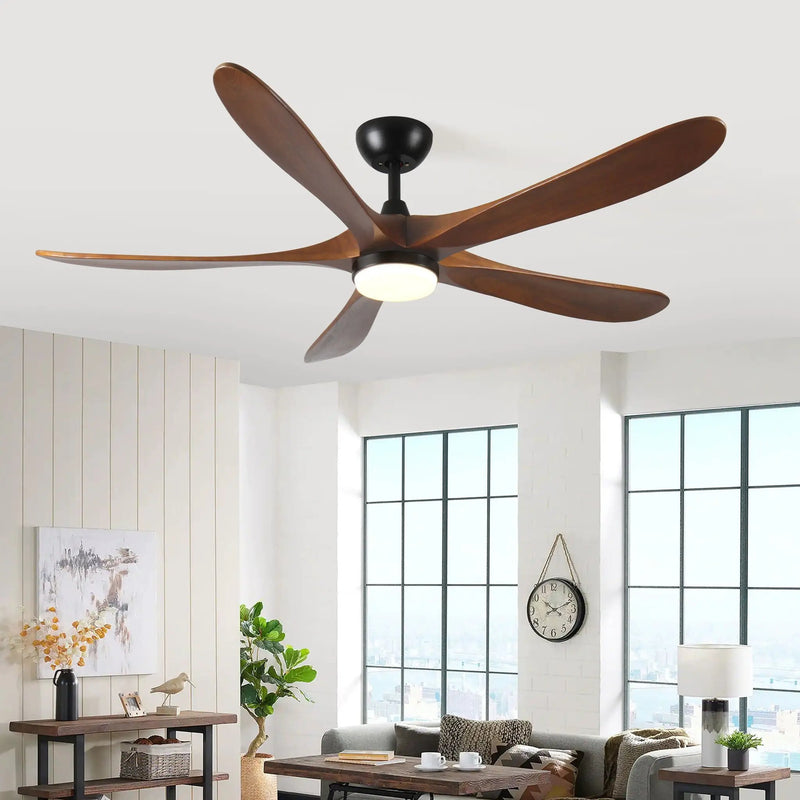 Solid Wood With Remote Control With Light (LED) Modern DC Motor Indoor / Outdoor 5 Blade Ceiling Fan For Patios, Bedrooms And Farmhouses - Antique Brown by Unique Piece Furniture