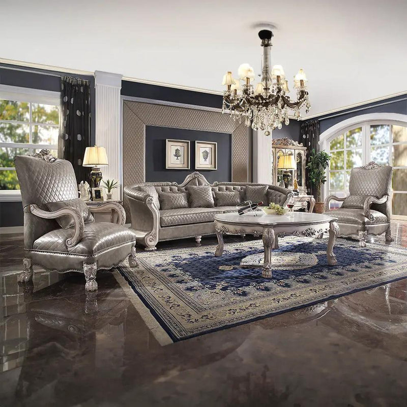 Dresden - 43" Sofa With 5 Pillows - Synthetic Leather & Vintage Bone White by Unique Piece Furniture