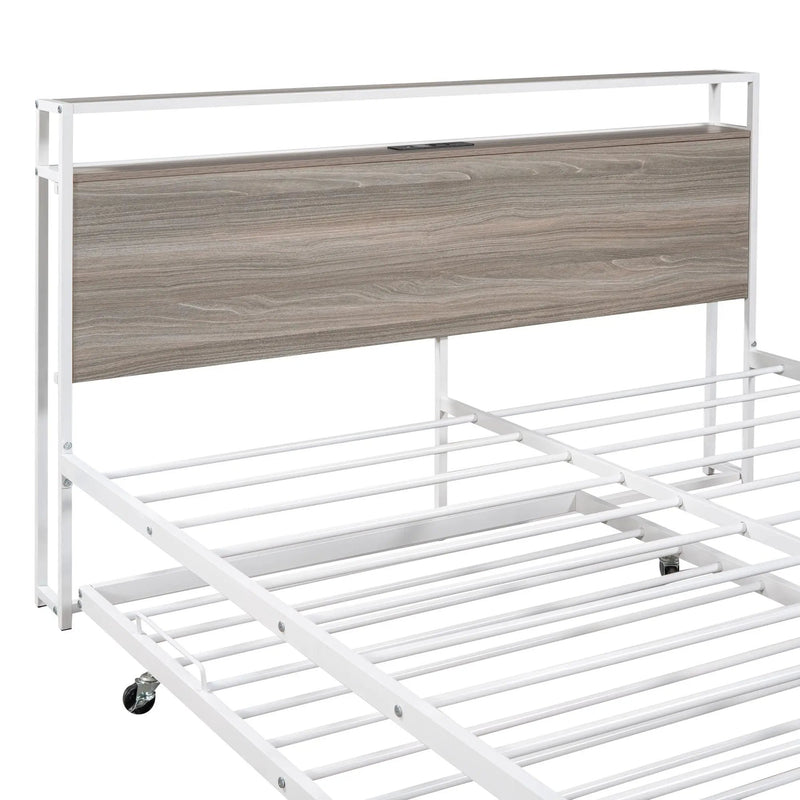 Platform Bed Frame With Trundle, USB Ports And Slat Support, No Box Spring Needed by HouseOfZazla