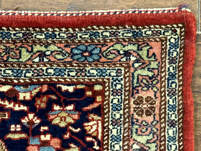 Persian Bidjar Rug 2.7 x 4, Red and Navy Blue, Small Persian Area Rug, Semi Antique by Jewel Rugs