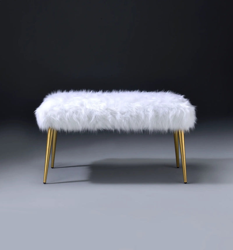 Bagley II - Faux Fur Bench - White / Gold by Unique Piece Furniture