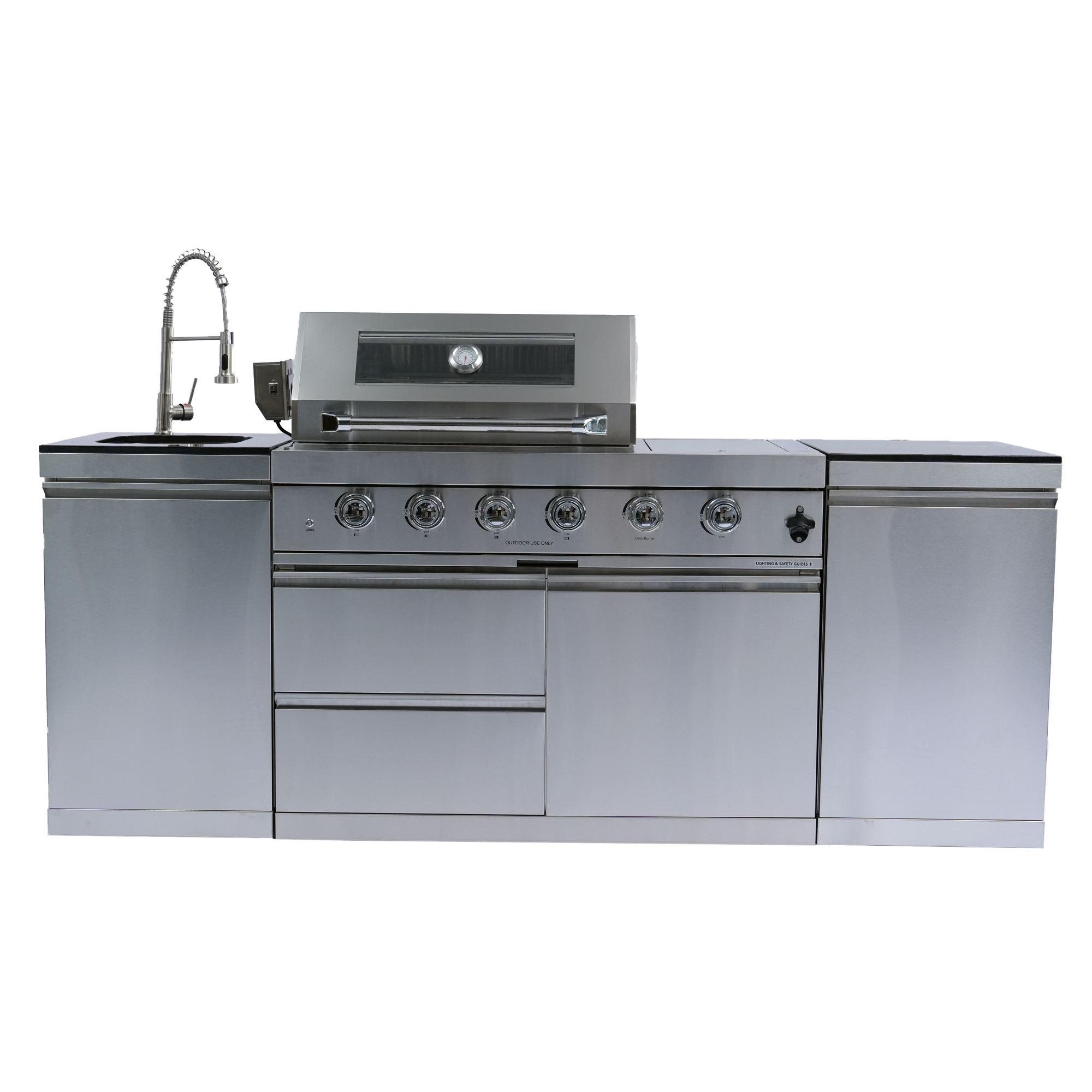 85" 4-Burner 72,000 BTU Silver Outdoor Kitchen Island Grill + Side Burner + Storage Cabinets & Drawers by Chery Industrial