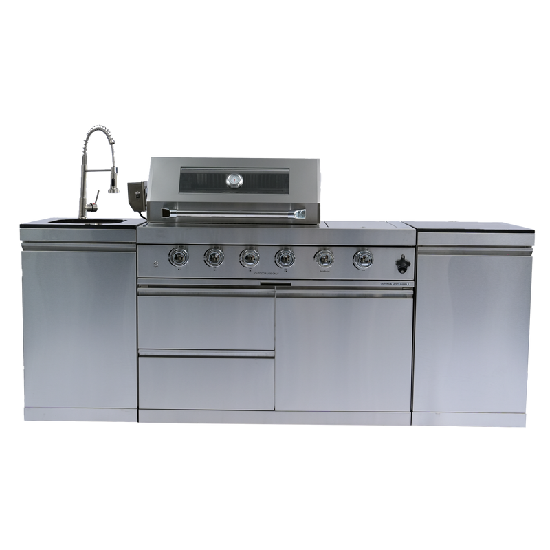 85" 4-Burner 72,000 BTU Silver Outdoor Kitchen Island Grill + Side Burner + Storage Cabinets & Drawers by Chery Industrial