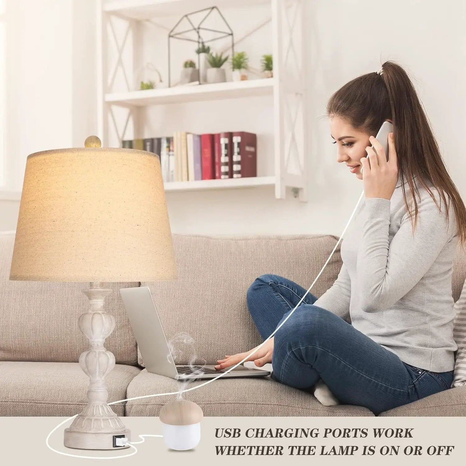 Touch Control Coastal Farmhouse Table Lamp Set of 2 by HouseOfZazla